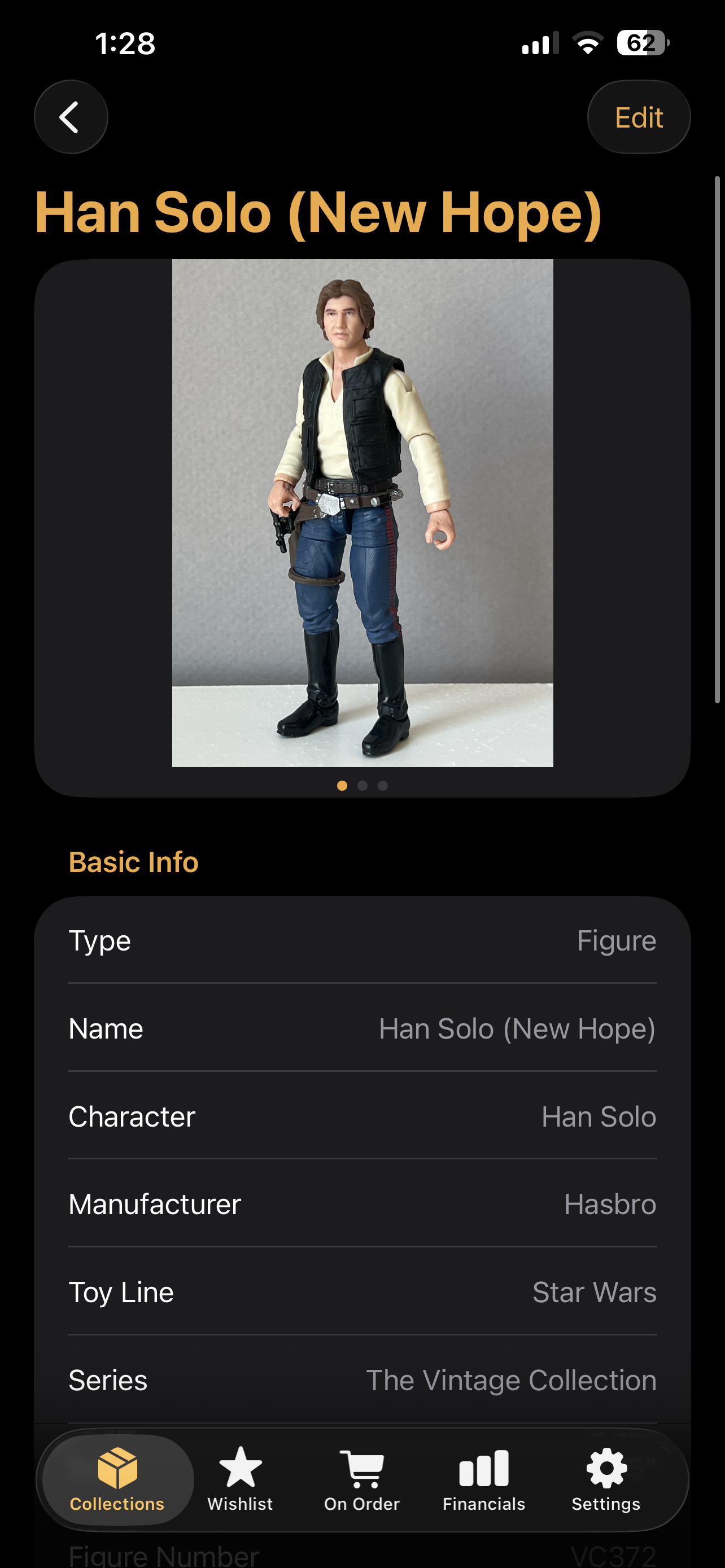 Action Figure Inventory app — figure detail screen