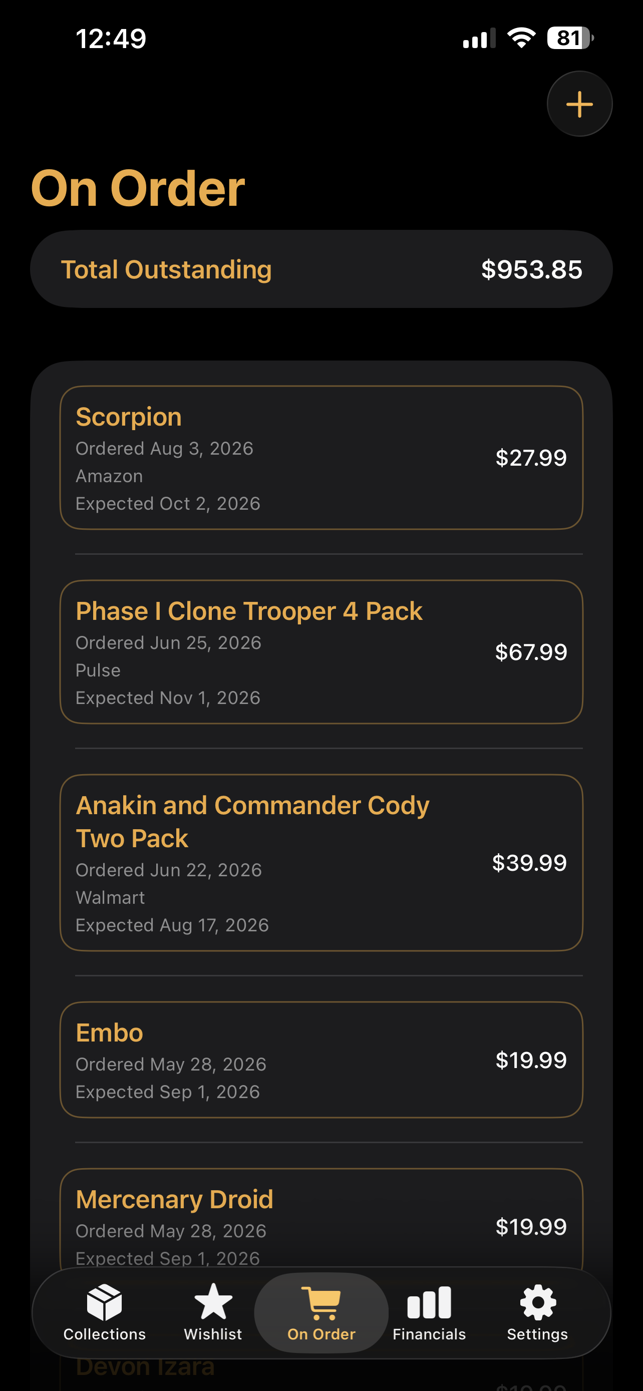 On Order screen