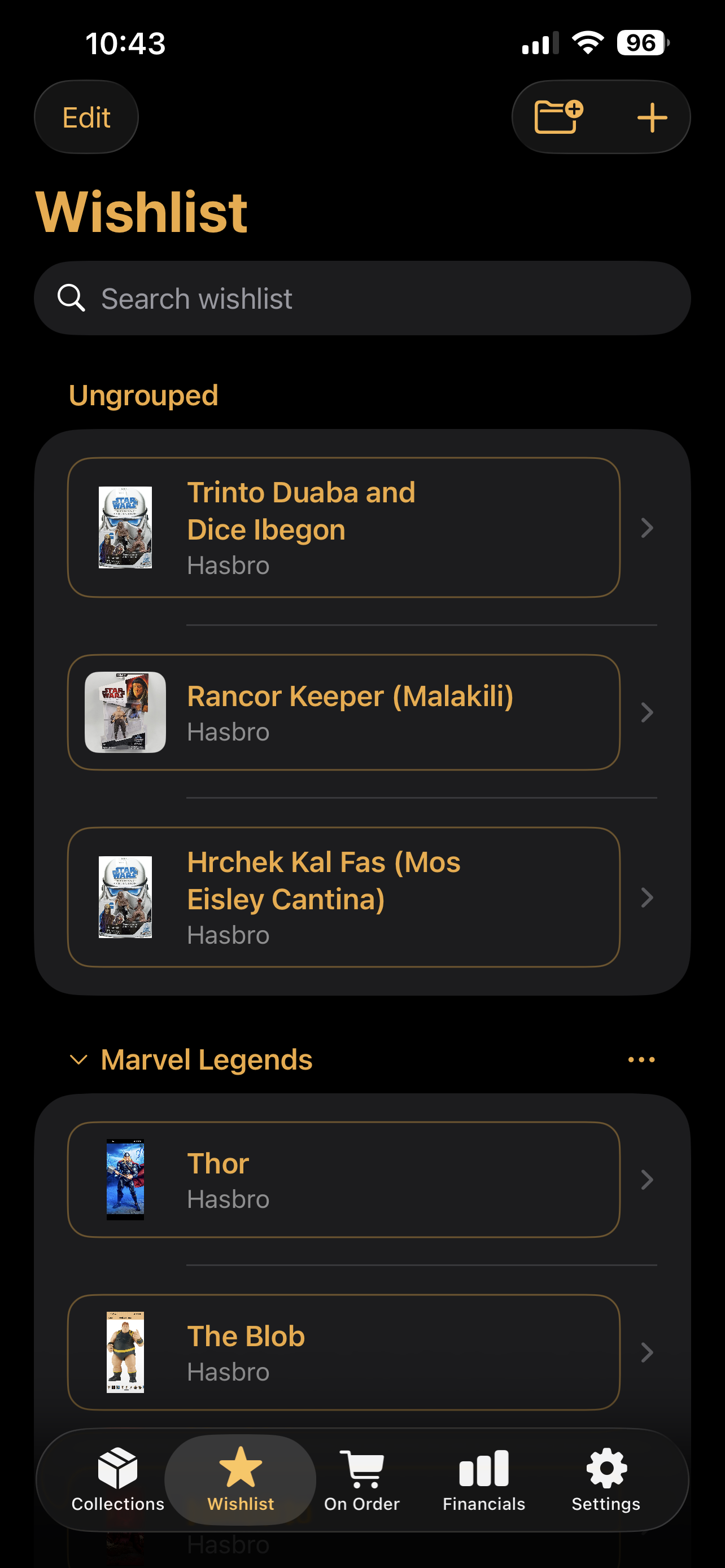 Wishlist screen